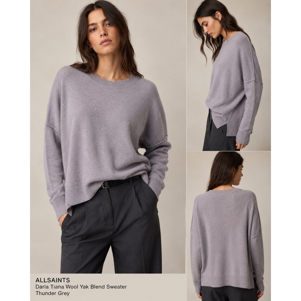 AllSaints‎ Darla Tiana Wool Yak Blend Sweater Thunder Grey Oversized L WD350V
